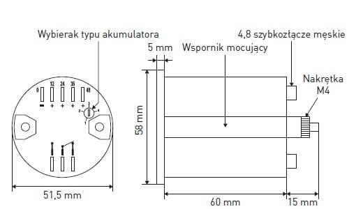 Wskaźnik rozładowania baterii i licznik MTH typ A