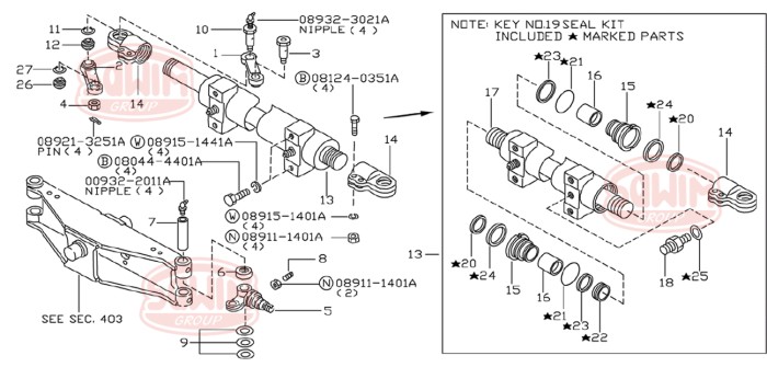 Zabezpieczenie sworznia zwrotnicy Nissan D02