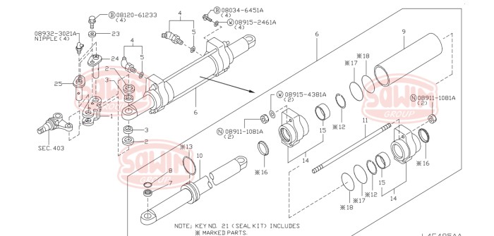 O-ring nypla hydraulicznego siłownika skrętu Nissan 1F2